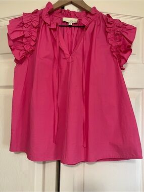 PINCH Pink Ruffle Sleeve Top With Front Tie